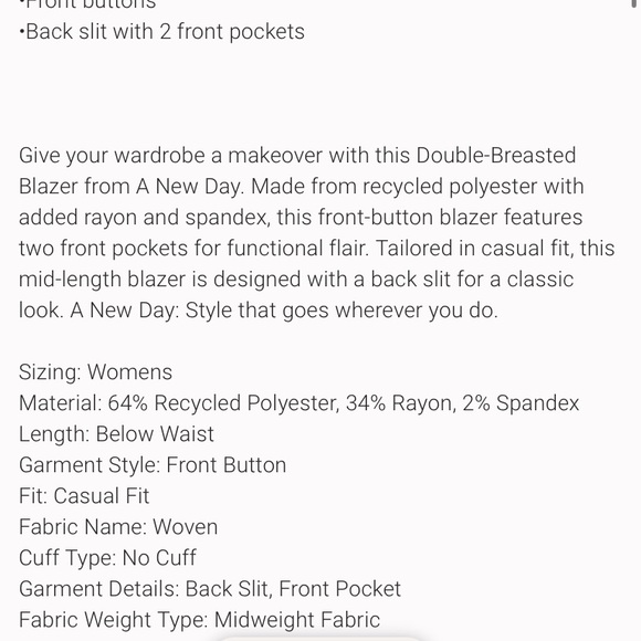 Women’S Double Breasted Blazer - Picture 3 of 3